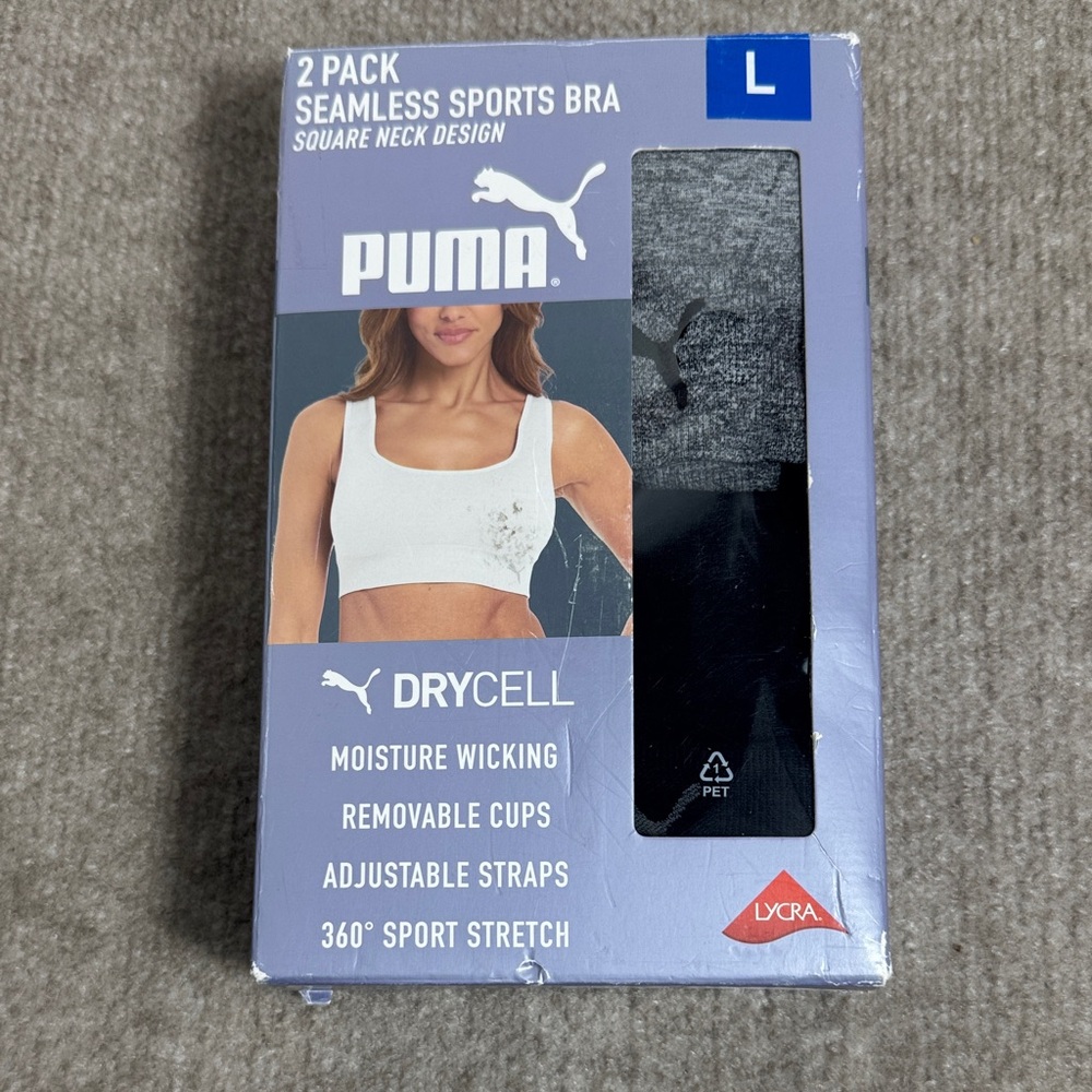 PUMA Women's 2-Pack Seamless‎ Square Neck Sports Bra - Gray and Black
